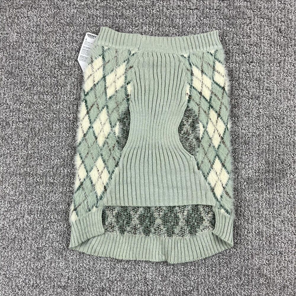 Merry Makings by Petco Pet Sweater Large L Dog 17-19 in Argyle Green Cream Knit - Picture 2 of 6